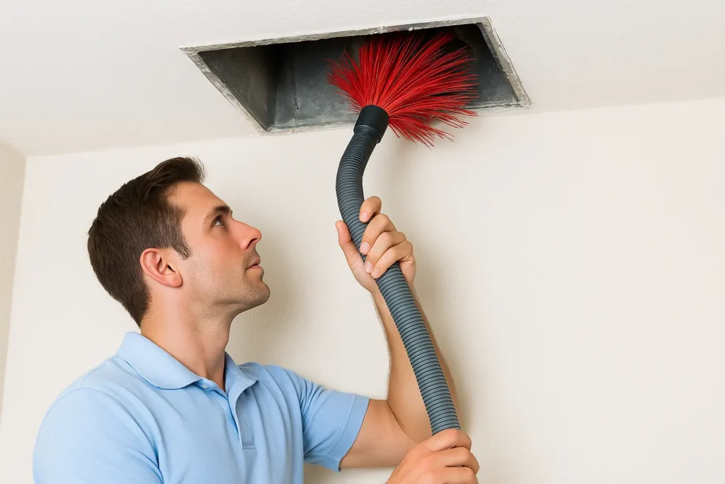 Air Duct Cleaning vs. DIY  A pro of Duct cleaning Boise id cleaning the duct of an HVAC system
