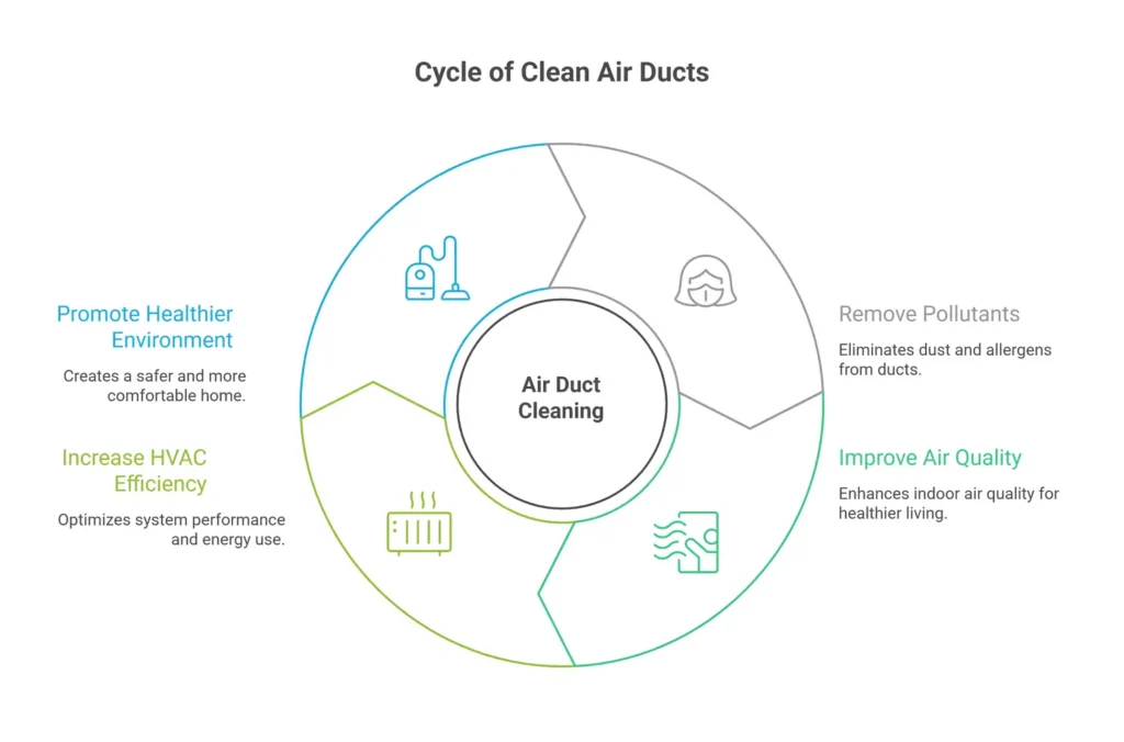 Close-up of clean air ducts after expert Idaho air duct cleaning service in Meridian, ID, ensuring clear airways and reduced allergens for a healthier home environment.
