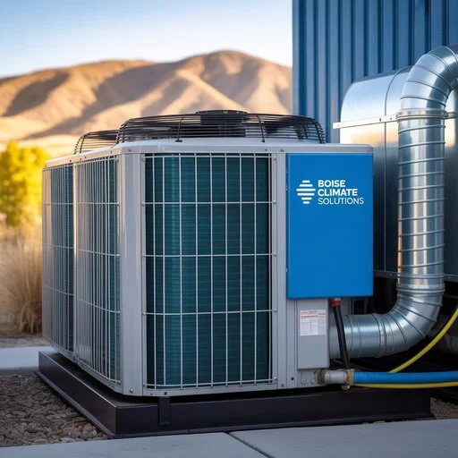Technician performing commercial HVAC cleaning in a Boise office, using advanced equipment to clean ducts for better air quality.