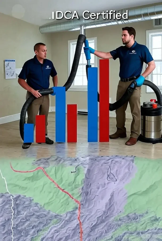 Professional air duct cleaning in West Boise with NADCA technicians using vacuum system.