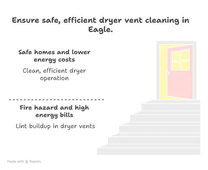 A visual of dryer vent cleaning in Eagle showing why airduct cleaning is important for your home